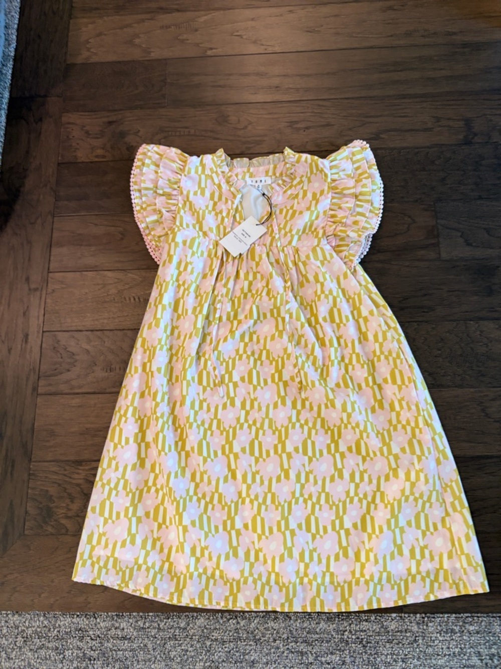 THML Pink and Yellow Ruffle-Sleeve Shift Dress - Picture 9 of 11